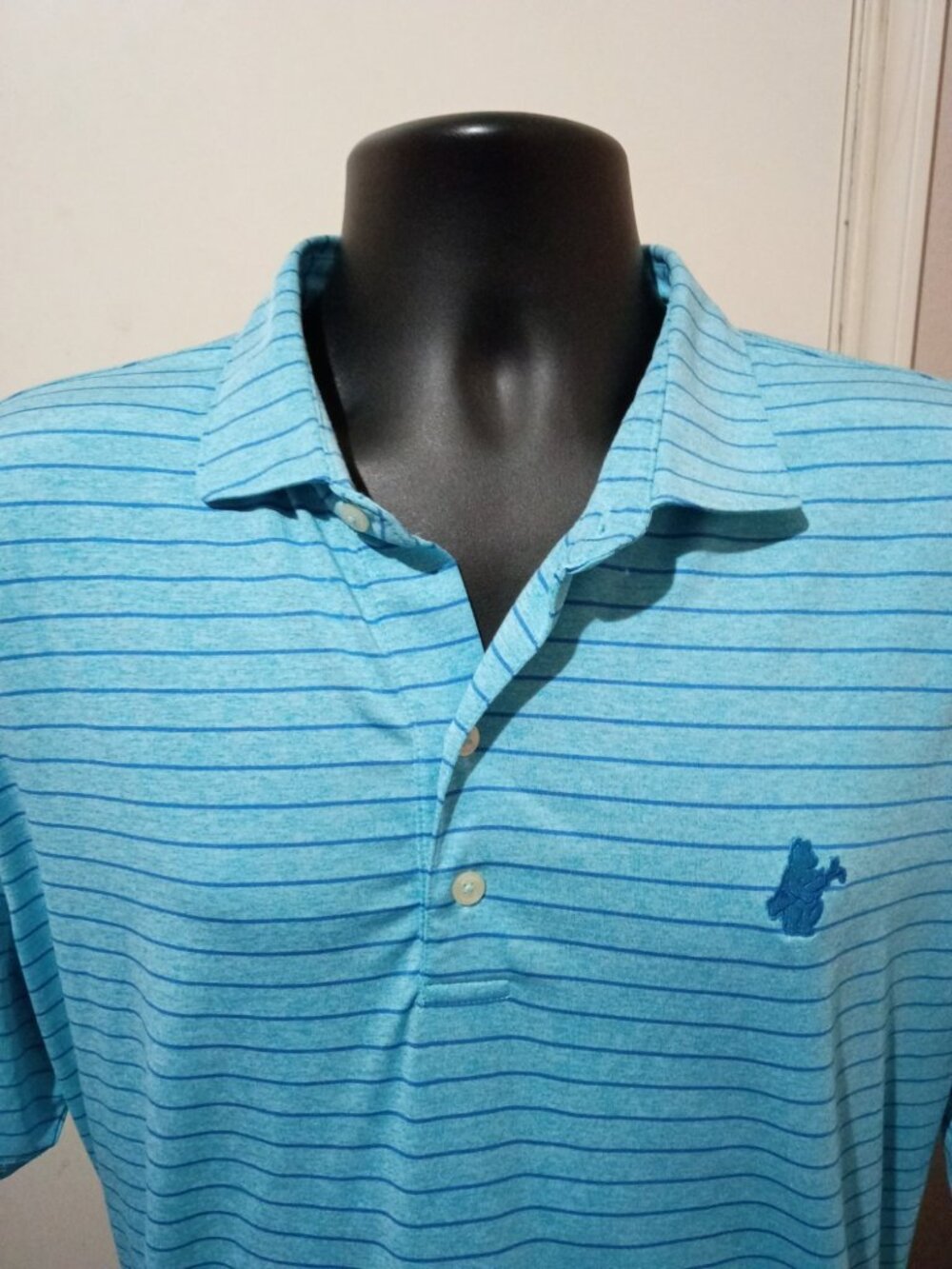 Johnnie-O Polo Shirt Mens XL Blue Striped Performance Stretch Short Sleeve Logo - Picture 4 of 13